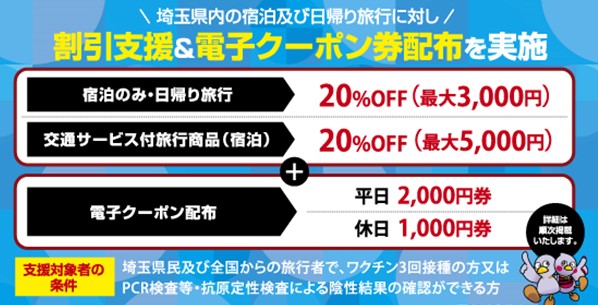 埼玉県】全国旅行支援スタート！特別クーポンまとめ情報＜1/10から開始